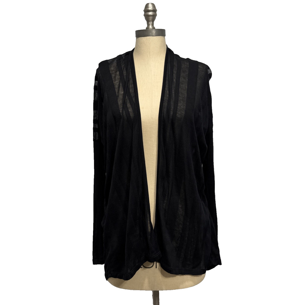 Crossley Cardigan Sweater Black Striped Semi Sheer Knit Womens XS Italy Relaxed